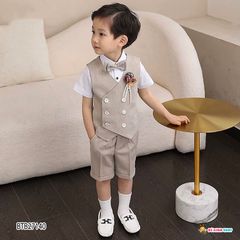 Set sơ mi ghi lê 3 món phong cách Hàn Quốc cho bé trai đi chơi, đi tiệc BTB27140