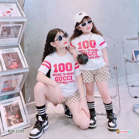 [XẢ KHO] Bộ thun GUCC in số 100 dễ thương cho bé gái BGB122392