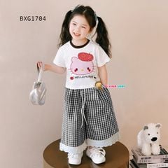 Set áo Hello Kitty Quần ống rộng phối ren dễ thương cho bé gái BXG1704