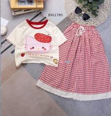 Set áo Hello Kitty Quần ống rộng phối ren dễ thương cho bé gái BXG1704
