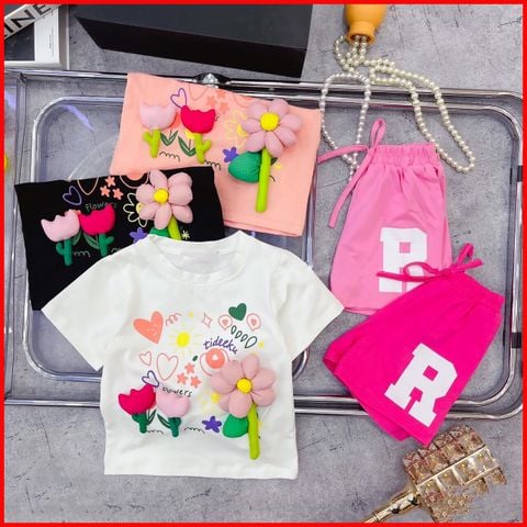 [XẢ KHO] Set Thun Đính Hoa Nổi 3D Dễ Thương Cho Bé Gái BXG421