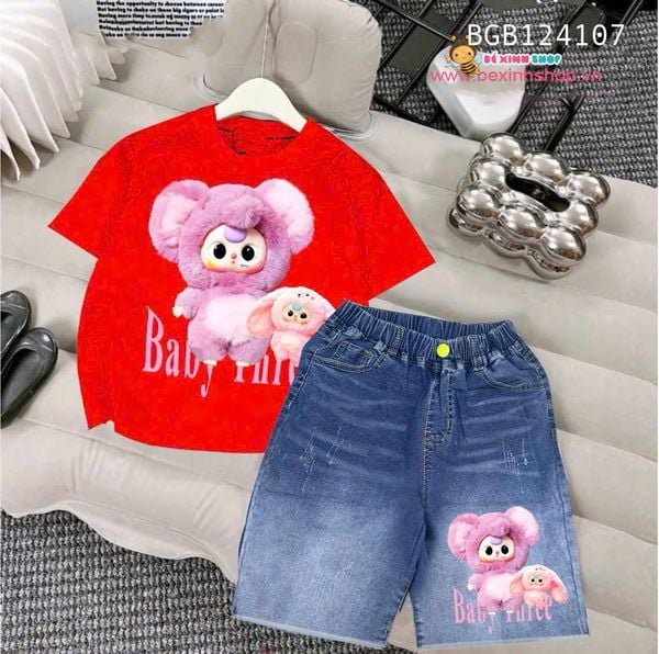 Set jean bé gái quần lửng in Baby Three dễ thương cho bé gái BGB124107