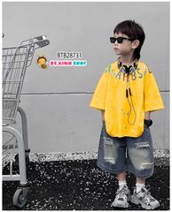 Set jean chữ hoạ tiết phun sơn phối quần jean wash rách cực ngầu cho bé trai BTB28730