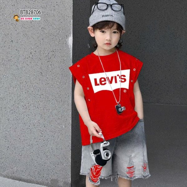 Set jean tay lỡ Levis phối quần wash cực ngầu cho bé trai BTB28705