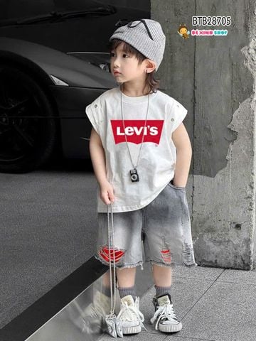Set jean tay lỡ Levis phối quần wash cực ngầu cho bé trai BTB28705