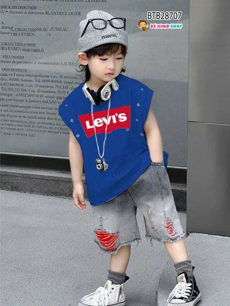 Set jean tay lỡ Levis phối quần wash cực ngầu cho bé trai BTB28705