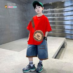 Set jean may liền  túi GẤU Capybara dễ thương cho bé trai BTB28660