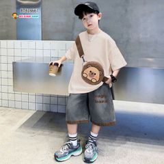 Set jean may liền  túi GẤU Capybara dễ thương cho bé trai BTB28660