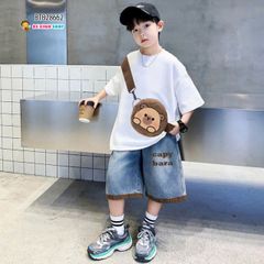 Set jean may liền  túi GẤU Capybara dễ thương cho bé trai BTB28660