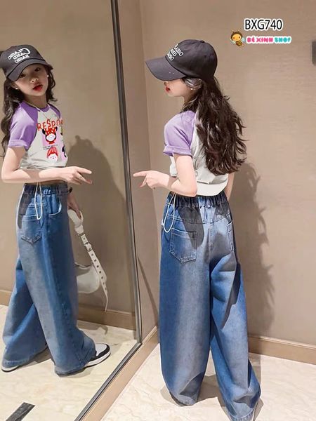 Set jeans bé gái áo rút dây RESPONTE quần ống suông cho bé đi học, đi chơi BXG740