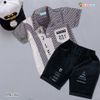 Set áo cổ trụ phối sọc BOY quần jeans dễ  thương cho bé trai đi chơi BTB27261