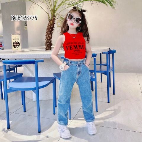 [XẢ KHO] Set áo croptop quần jeans dài dễ thương cho bé gái BGB123774