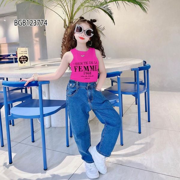[XẢ KHO] Set áo croptop quần jeans dài dễ thương cho bé gái BGB123774