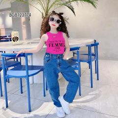 [XẢ KHO] Set áo croptop quần jeans dài dễ thương cho bé gái BGB123774