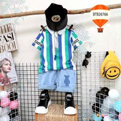 Set jeans áo cổ trụ phối sọc dễ thương cho bé trai BTB26766