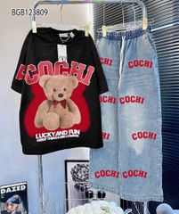 Set áo gấu COCHI quần jeans ống suông dể thương cho bé gái BGB123808