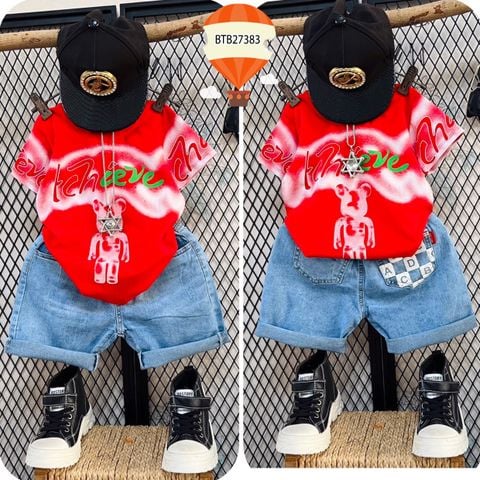[XẢ KHO] Set jeans in gấu chữ dễ thương cho bé trai BTB27383