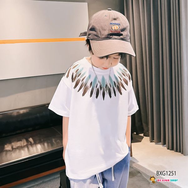 Set áo in hoa văn quần jeans wash phối dây gút dễ thương cho bé trai đi chơi Lễ Tết BXG1251