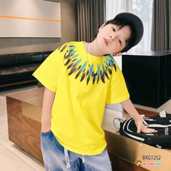 Set áo in hoa văn quần jeans wash phối dây gút dễ thương cho bé trai đi chơi Lễ Tết BXG1251