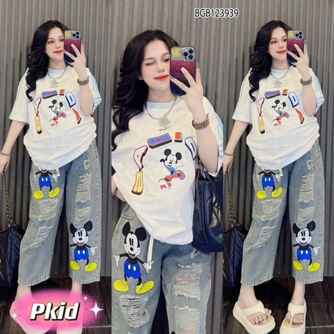 Set Áo thun Mickey QUẦN JEANS dễ thương cho bé gái BGB123939