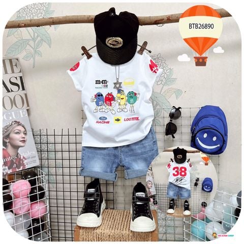 [XẢ KHO] Set jeans M&M dễ thương cho bé trai BTB26884