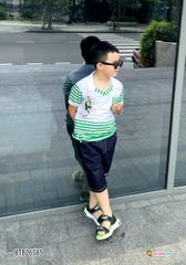 Set áo cổ trụ phối sọc KEEP UP quần jeans dễ thương cho bé trai BTB26585