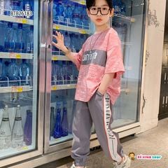 [XẢ KHO] Set áo hoa văn in chữ quần jogger thể thao dễ thương cho bé trai BTB26181