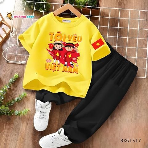 Set áo thun quần jogger đồng phục Tôi Yêu Việt Nam cho bé trai nhảy, đi chơi BXG1516