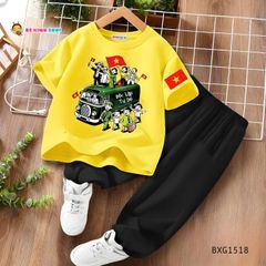 Set áo thun quần jogger đồng phục Tôi Yêu Việt Nam cho bé trai nhảy, đi chơi BXG1516