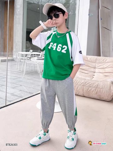 Set áo in chữ F462 quần jogger dễ thương cho bé trai BTB26303