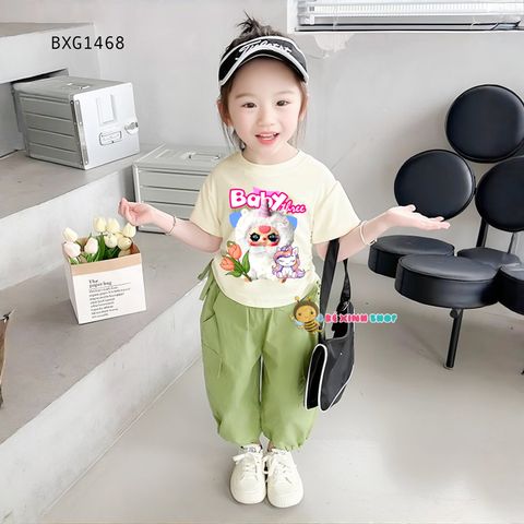Set áo rút dây Babythree QUẦN KAKI jogger bo ống dễ thương cho bé gái đi học, đi chơi BXG1468