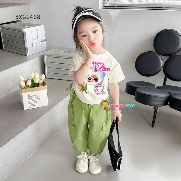 Set áo rút dây Babythree QUẦN KAKI jogger bo ống dễ thương cho bé gái đi học, đi chơi BXG1468