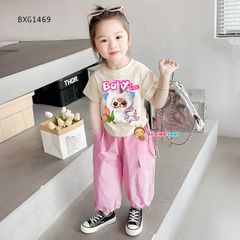 Set áo rút dây Babythree QUẦN KAKI jogger bo ống dễ thương cho bé gái đi học, đi chơi BXG1468