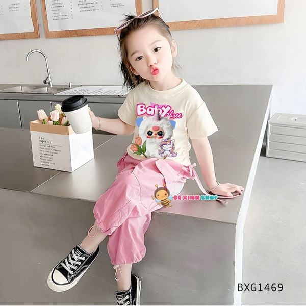 Set áo rút dây Babythree QUẦN KAKI jogger bo ống dễ thương cho bé gái đi học, đi chơi BXG1468
