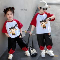 Set áo thun in Natra quần jogger bo ống dễ thương cho bé trai & bé gái BXG1632