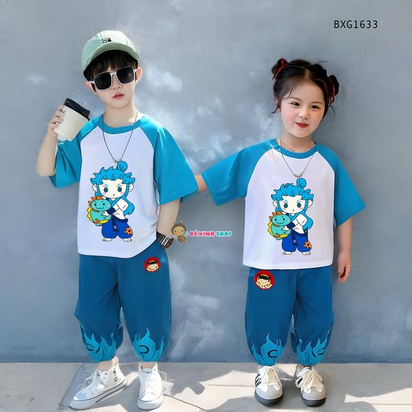 Set áo thun in Natra quần jogger bo ống dễ thương cho bé trai & bé gái BXG1632