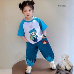 Set áo thun in Natra quần jogger bo ống dễ thương cho bé trai & bé gái BXG1632