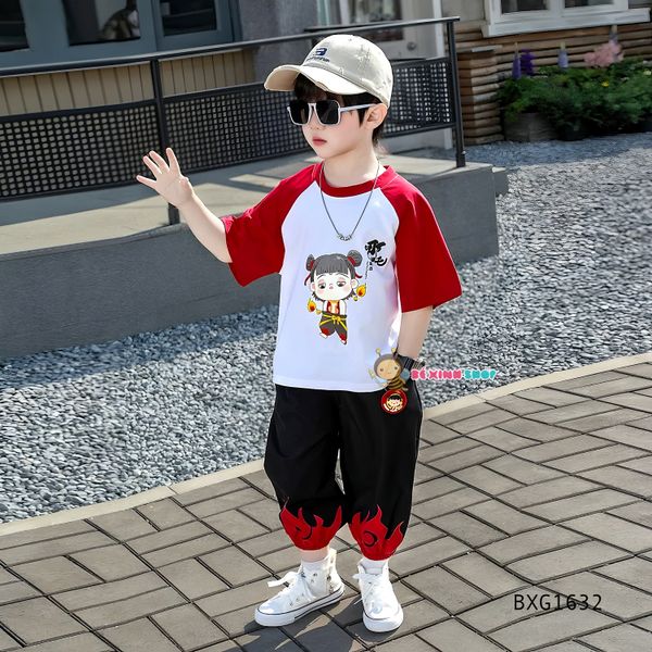 Set áo thun in Natra quần jogger bo ống dễ thương cho bé trai & bé gái BXG1632