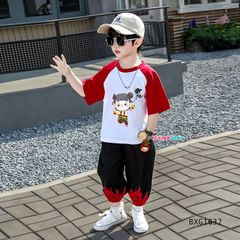 Set áo thun in Natra quần jogger bo ống dễ thương cho bé trai & bé gái BXG1632