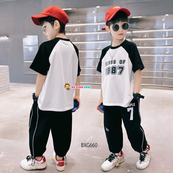 Set thể thao áo raplang 1987 quần jogger rút ống dễ thương cho bé trai BXG658