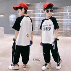 Set thể thao áo raplang 1987 quần jogger rút ống dễ thương cho bé trai BXG658