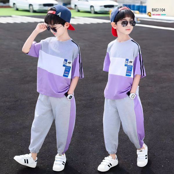 [XẢ KHO] Bộ thể thao áo phối màu quần jogger bo ống cho bé trai Thu Đông BXG1103