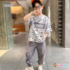 [XẢ KHO] Set áo hoa văn in chữ quần jogger thể thao dễ thương cho bé trai BTB26181