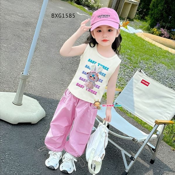 Bộ áo SÁT NÁCH BabyThree quần kaki bo ống dễ thương cho bé gái BXG1585
