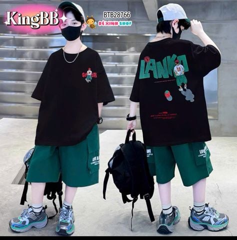 [XẢ KHO] Set áo thun hiphop phối quần kaki túi hộp in chữ dễ thương cho bé trai BTB28766