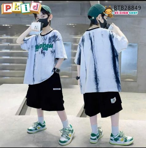 Set kaki bé trai áo in loang quần túi hộp dễ thương cho bé trai BTB28849