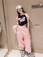 Set áo raplang rút dây quần kaki túi hộp bo ống dễ thương cho bé gái đi chơi BXG676