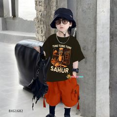 Set áo thun in Tung Tung SAHUR quần kaki túi hộp dễ thương cho bé trai  BXG1680