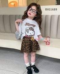 Set áo thun Hello Kitty Quần da beo dễ thương cho bé gái BXG1689