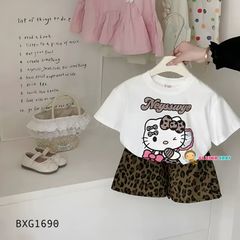 Set áo thun Hello Kitty Quần da beo dễ thương cho bé gái BXG1689